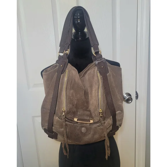 Kooba Jonnie Brown Suede Leather Handbag Purse - Picture 2 of 7